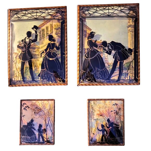 Vintage Reverse Painted Silhouette Glass Wall Plaques – Mid Century Shadow Art - Picture 4 of 16